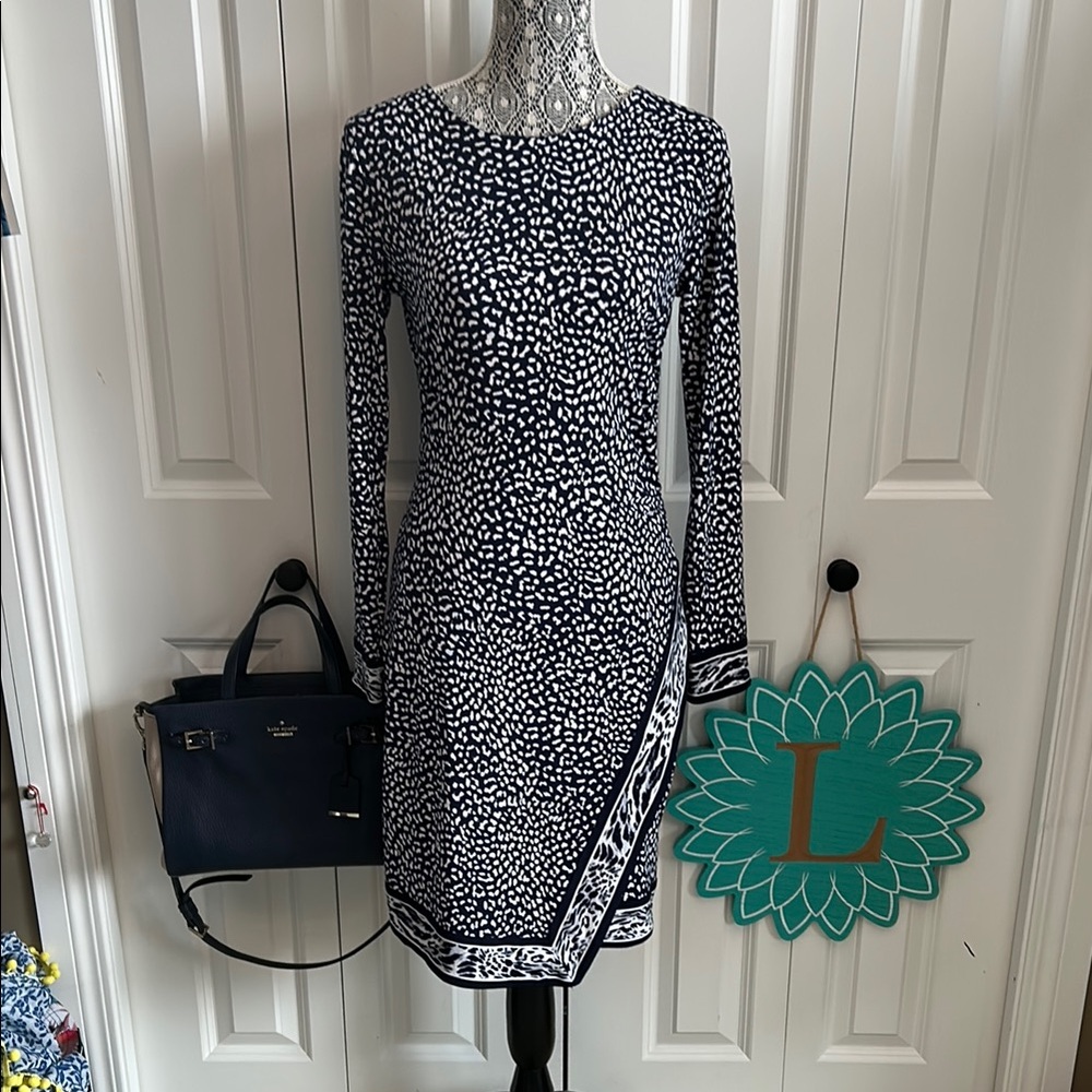 MICHAEL Michael Kors Black and White Ruched Sheath Dress